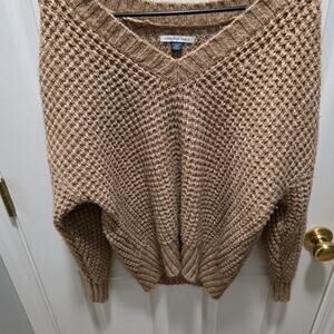 American Eagle Outfitters Tan Chunky Knit Oversized V-Neck Sweater XS/TP